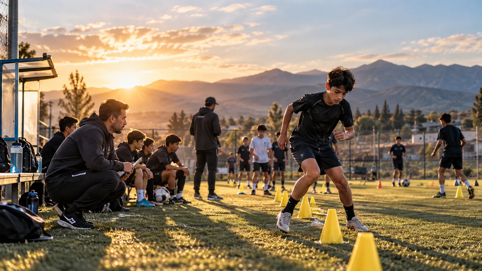 Representación conceptual de entrenamiento juvenil y acompañamiento técnico